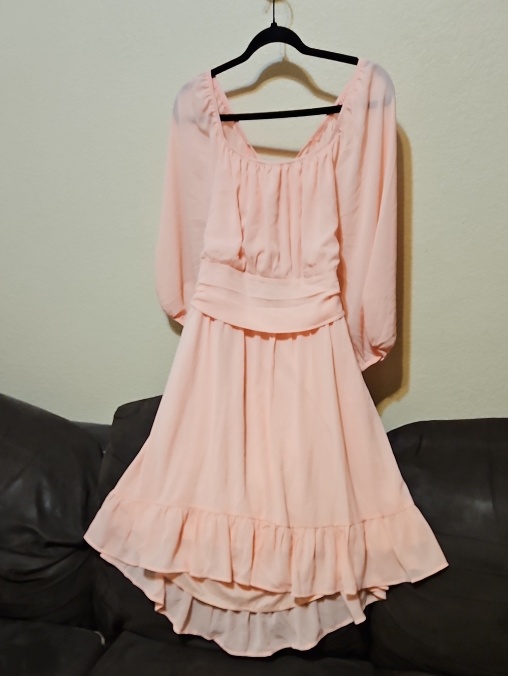 Soft Pink Midi Dress with Ruffle Hem